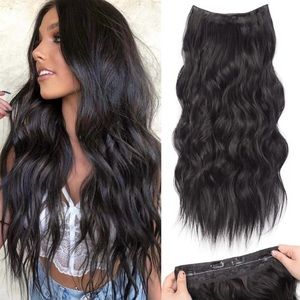 22 inch human hair blend black invisible wire hair extensions